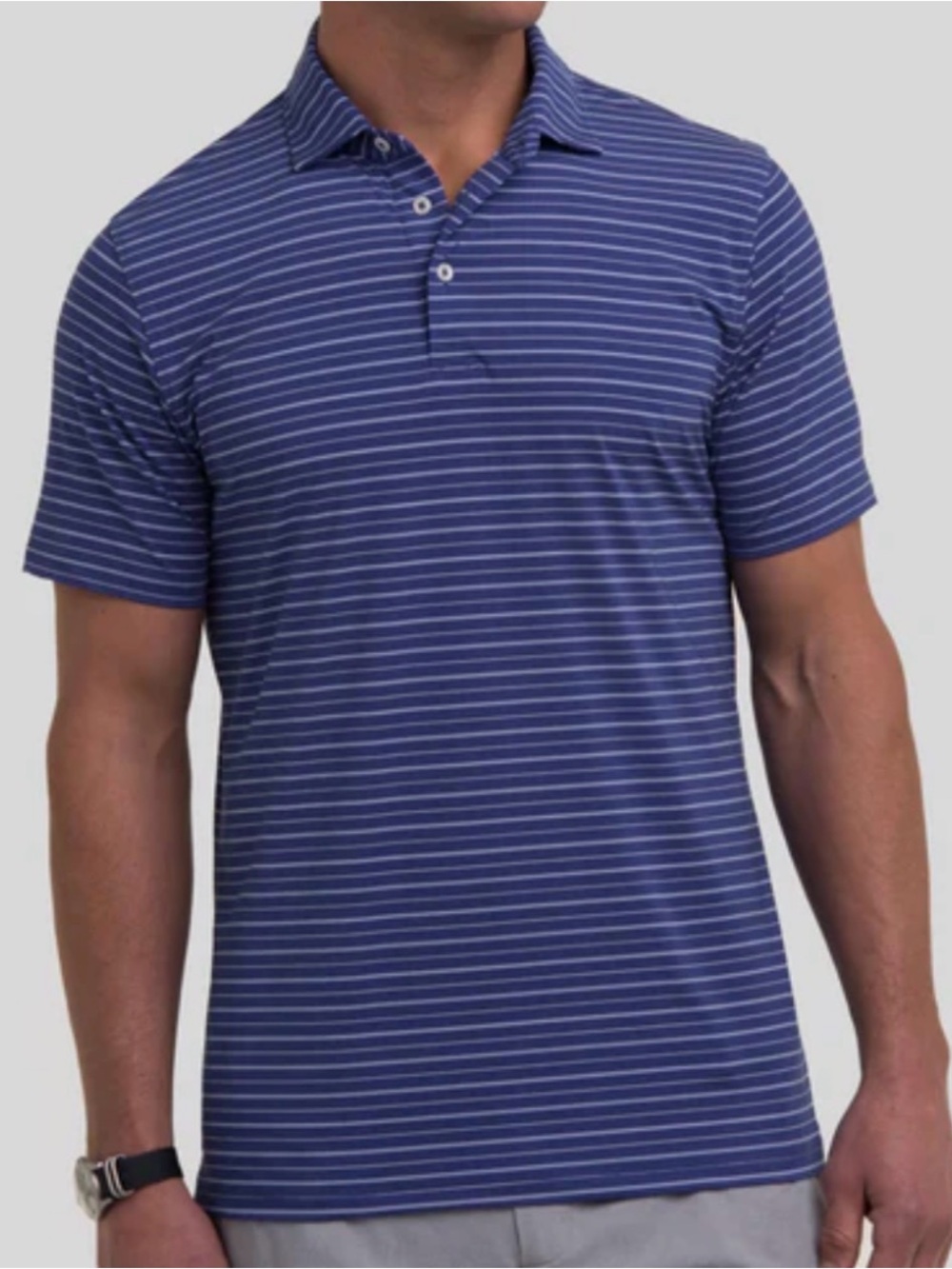 Ahead Men's Blue Stripe Polo Shirt - Classic Short Sleeve size S